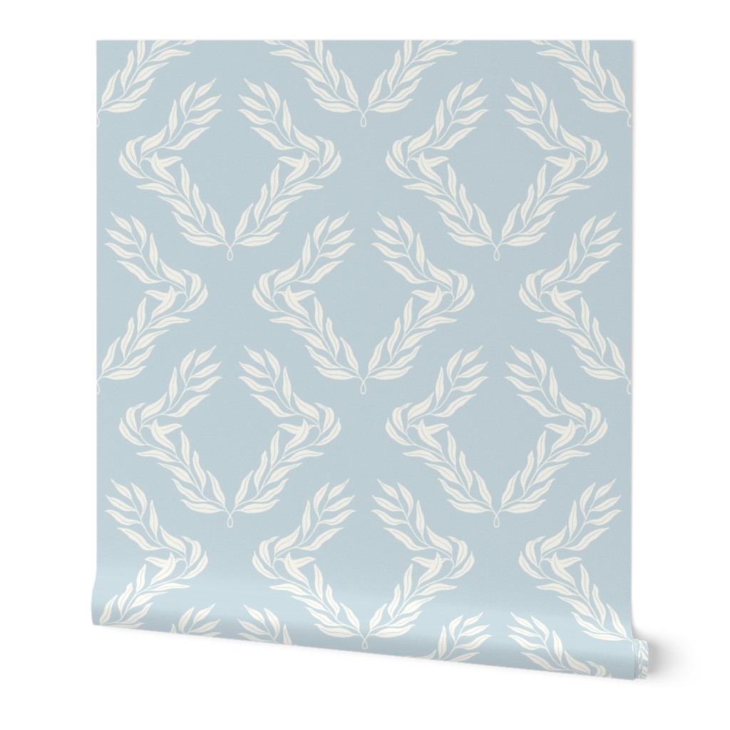 (lg) French Country Laurel Wreath - Light Ice Blue - Regency Botanical