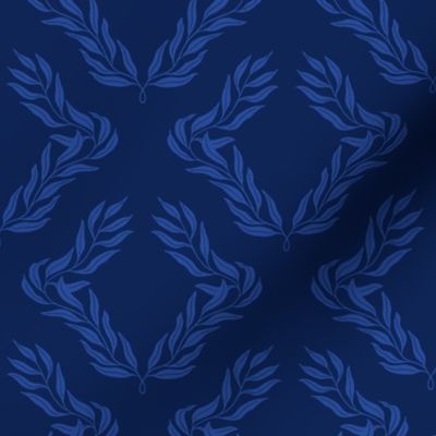 Formal Willow Wreath Geometric Pattern - Navy Blue and Ultramarine - Small Scale - Elegant Botanical Design for Traditional Home Decor