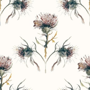 Large Rustic Thistles on Off White