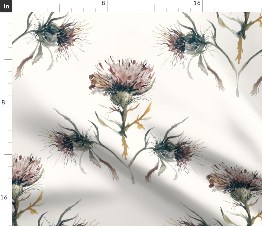 Large Rustic Thistles on Off White