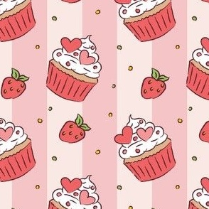 Strawberry cupcakes -  Pink stripe background