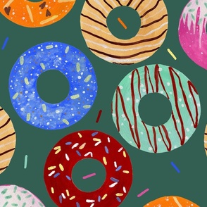 Hand Painted Bright Doughnuts With Decorative Sprinkles Sage Green Large