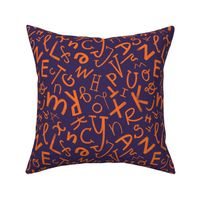 Purple & orange hand-drawn letters / alphabet (typography)