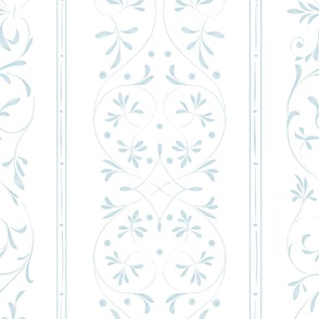 watercolor vintage botanical damask stripe - bright light blue_ white - a traditional classic