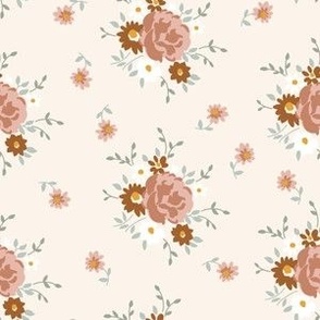 Small Retro Vintage 70s Floral in muted colors green pink beige