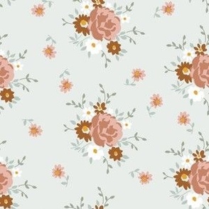 Small Retro Vintage Vibe Floral in muted colors green pink orange