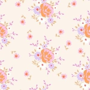 Small Retro Vintage Vibe Floral in bright colors purple pink orange