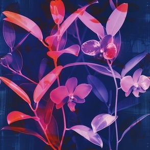 abstract botanical alternative photography process illustration with red and magenta and blue_166