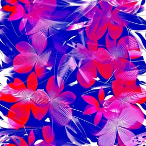abstract botanical alternative photography process illustration with red and magenta and blue_175
