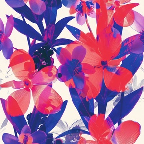 abstract botanical alternative photography process illustration with red and magenta and blue_168