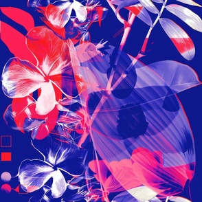 abstract botanical alternative photography process illustration with red and magenta and blue_185