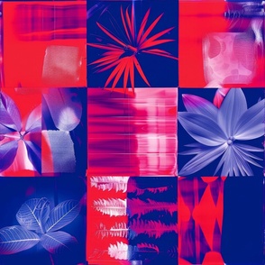 abstract botanical alternative photography process illustration with red and magenta and blue_193