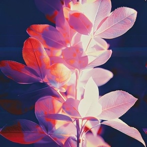 abstract botanical alternative photography process illustration with red and magenta and blue_155