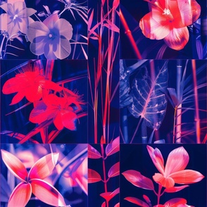 abstract botanical alternative photography process illustration with red and magenta and blue_186