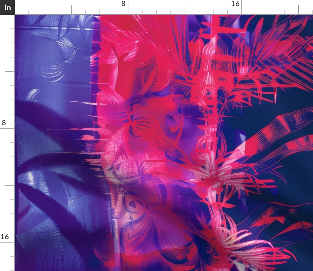 abstract botanical alternative photography process illustration with red and magenta and blue_194