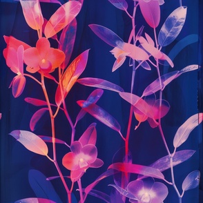 abstract botanical alternative photography process illustration with red and magenta and blue_164