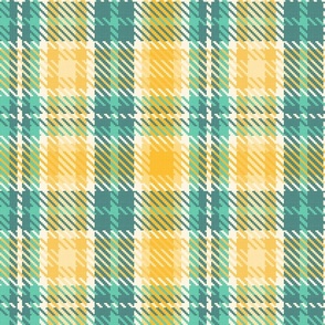 Textured Twill Preppy Plaid // Feminine Tartan // Aqua, Teal, Amber, Pale Yellow // Medium Scale - 686 DPI