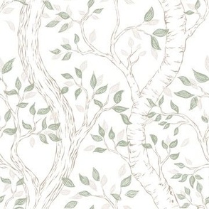 Small // Lullaby Forest // Happy Whimsical Woodland Tree // Vintage Modern Ink Fairytale Kid Room // Sage Spring