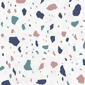 Terrazzo on white -  Whimsical Teal, pink, and blue - large scale