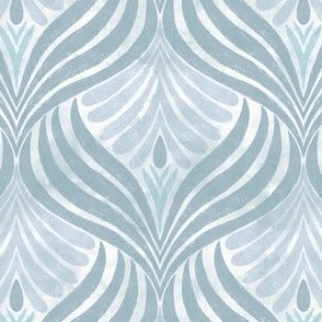 Tonal Abstract Floral Ogee with Texture in Teal_Medium