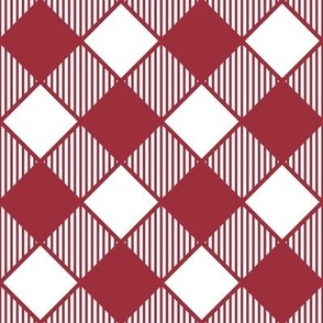 Diagonal Checks with Stripes in Red on White - Small