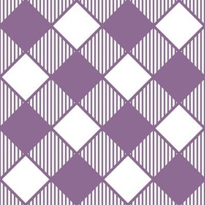 Diagonal Checks with Stripes in Purple on White - Small