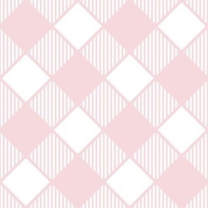 Diagonal Checks with Stripes in Pink on White - Small