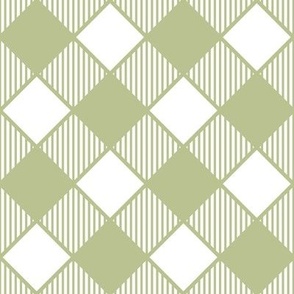 Diagonal Checks with Stripes in Green on White - Small