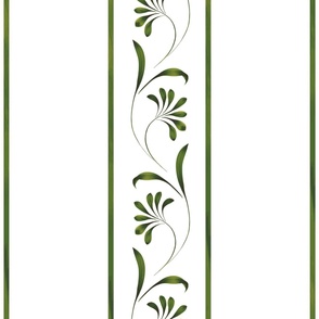 botanical ribbon border stripe - silky leaf green_ white - watercolor traditional classic