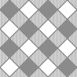 Diagonal Checks with Stripes in Grey on White - Small