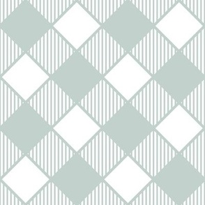 Diagonal Checks with Stripes in Grey Green on White - Small