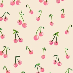 Watercolor cherry pattern – cherry blossom – painted pink cherries - summer fruits - medium size