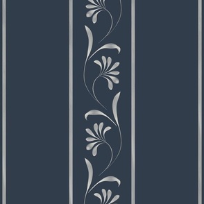 medium // botanical ribbon border stripe - naval blue and white - watercolor traditional classic