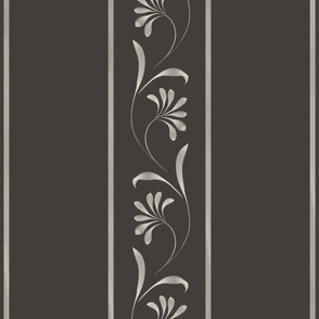 botanical ribbon border stripe - clove brown and white - watercolor traditional classic