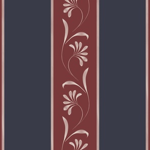 botanical ribbon border stripe - beetroot red_ mountain fig blue_ white- watercolor traditional classic