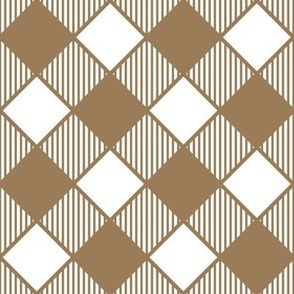 Diagonal Checks with Stripes in Brown on White - Small