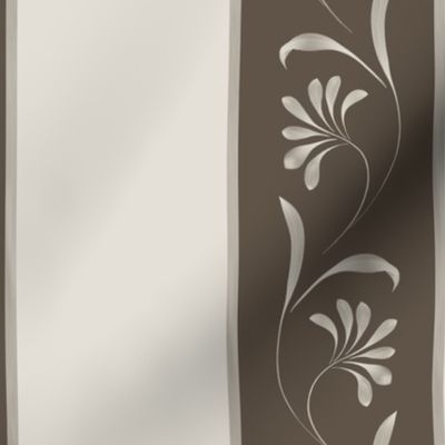 medium // botanical ribbon border stripe - sunbleached white_ tea leaf brown- watercolor traditional classic