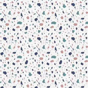 Terrazzo on white -  Whimsical Teal, pink, and blue - small scale