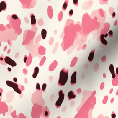 SMALL pink cow print fabric - strawberry cow fabric - Cow Print in Pink on Cream