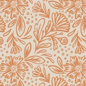 (m) Sketched Florals in Orange and Linen Off-White