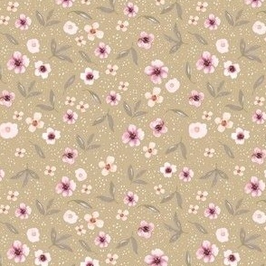 Delicate Ditsy Florals on Sand Color, Hand Painted Watercolor, S