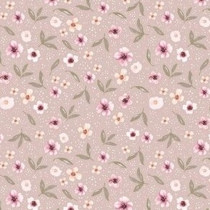 Delicate Ditsy Florals on Muted Pink, Hand Painted Watercolor, S