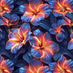 Neon Purple Hibiscus Floral Wallpaper Fabric Design