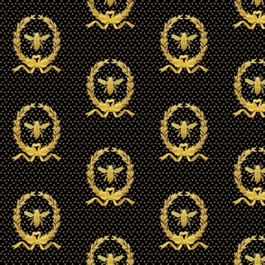 Faux Gold on Black Antique French Inspired Napoleonic Bee Laurel Wreath Pattern by Sewell Graphic Arts