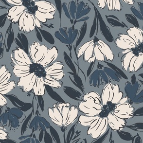 Fallen Blooms_Extra Large_Cream-Mid Blue