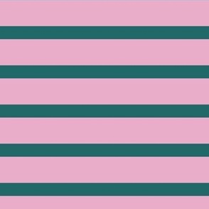 Light Rose Pink and Dark Green Breton Stripes - Feminine Nautical French Sailor Stripe in Lilac and Everglade Green