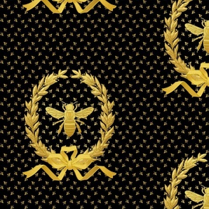 Faux Gold on Black Antique French Inspired Napoleonic Bee Laurel Wreath Pattern by Sewell Graphic Arts