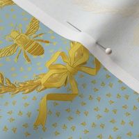 Faux Gold on French Blue Antique France Inspired Napoleonic Bee Laurel Wreath Pattern by Sewell Graphic Arts