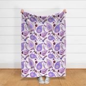 Purple and pink modern floral paisley on a white background