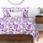 Purple and pink modern floral paisley on a white background